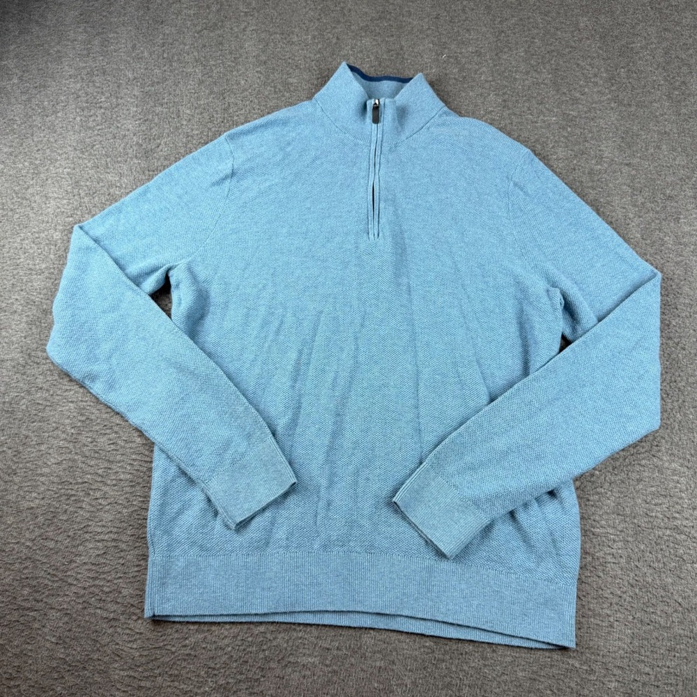 Michael Kors Quarter Zip Pullover Men's XL Blue Textured Cotton Blend Sweater